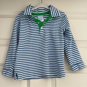 ❤️ Long Sleeve Pima Polo with Contrast Collar -- Royal/white Stripe w/Green